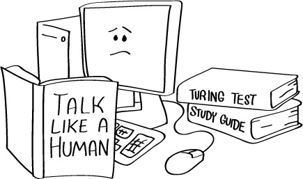 The computer is reading a book titled 'Talk like a human'